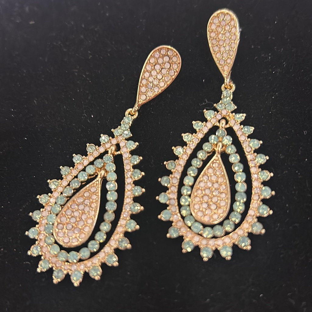 Pacific Opal MintGoldClear Crystal Teardrop Earring-Boutique 49$